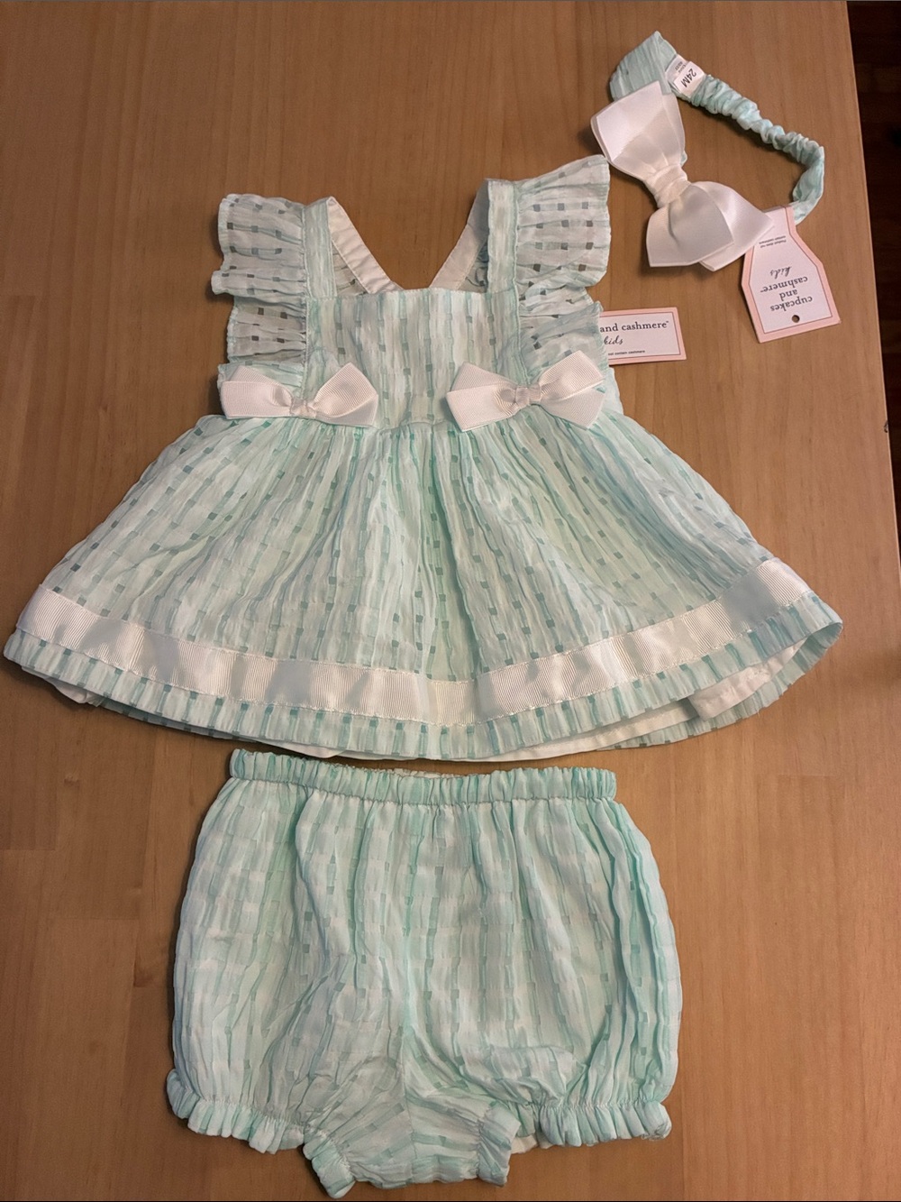 cupcakes & cashmere kids pale mint blue white Baby Girl Dress Set 24 months NWT!